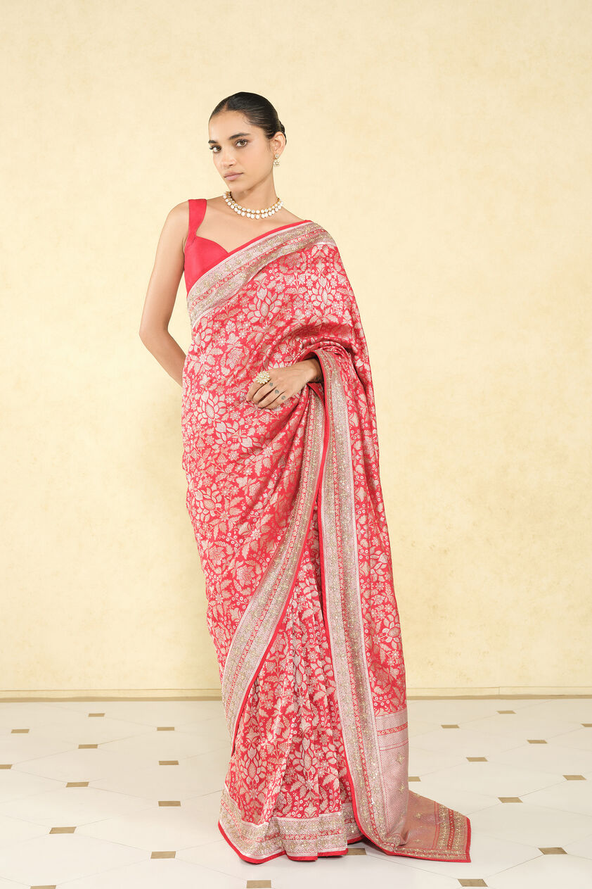 Bhaanavi Handwoven Benarasi Silk Saree, Red, image 2